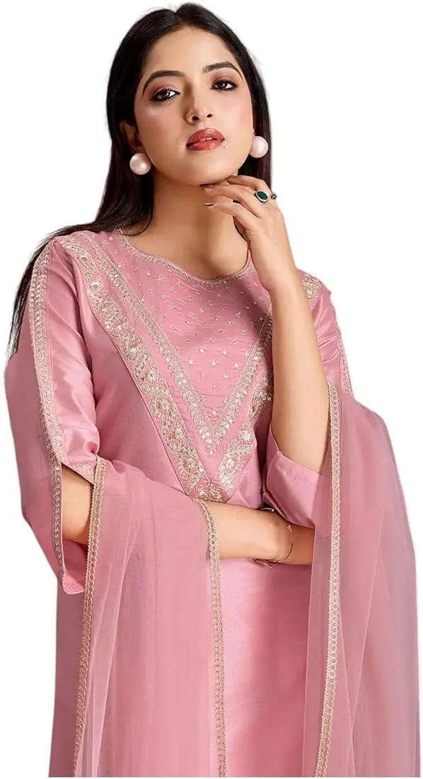 Women's Silk Blend Kurta Set with Dupatta 