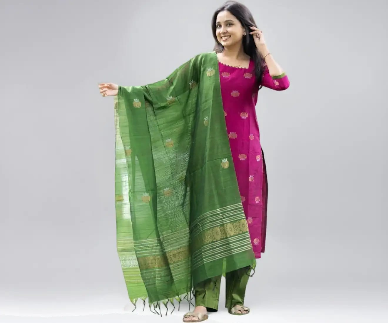 Women's Beautiful Kanchi Cotton Salwar Suit And Zari With Zalar Work kurti Set with Round Neck,Short Sleeve Traditional Kurti set For Any Occasion
